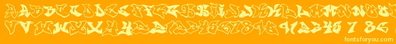 Graffonti.Atomic.Bomb.Fontvir.Us-Schriftart – Gelbe Schriften auf orangefarbenem Hintergrund