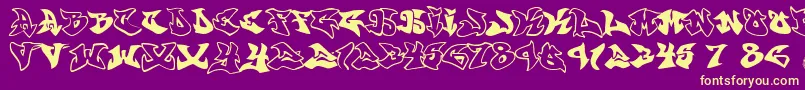 Graffonti.Atomic.Bomb.Fontvir.Us-Schriftart – Gelbe Schriften auf violettem Hintergrund