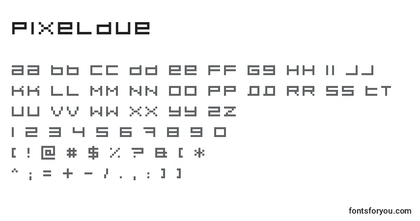 A fonte Pixeldue – alfabeto, números, caracteres especiais