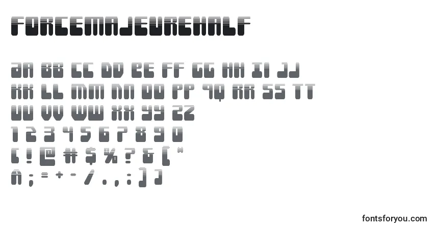 Schriftart Forcemajeurehalf – Alphabet, Zahlen, spezielle Symbole