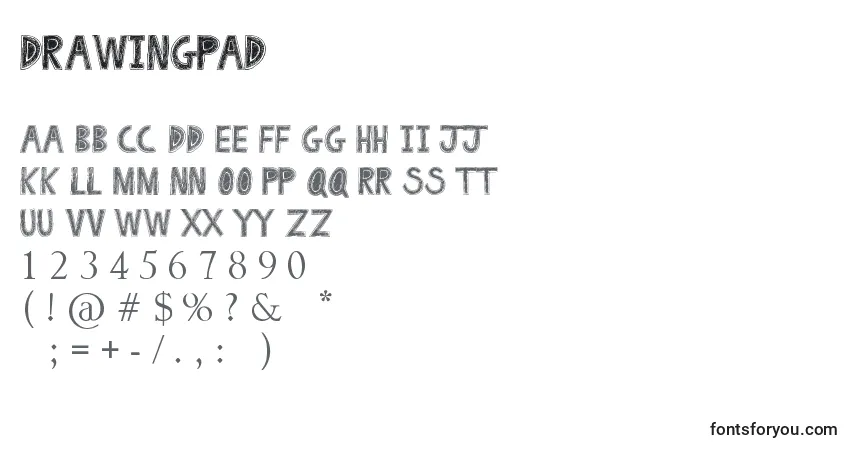 A fonte DrawingPad – alfabeto, números, caracteres especiais