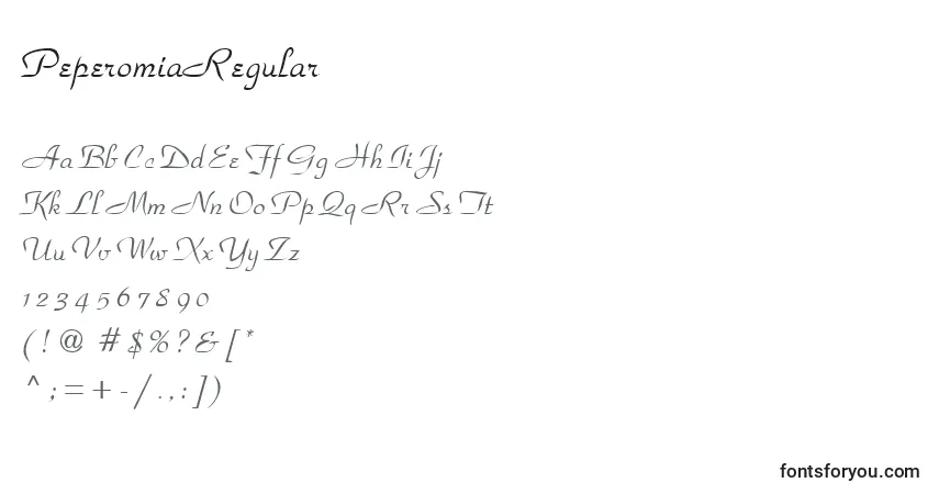 Schriftart PeperomiaRegular – Alphabet, Zahlen, spezielle Symbole