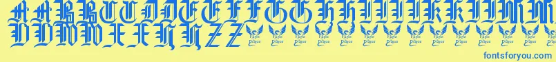 GothicStraightFaced16thC. Font – Blue Fonts on Yellow Background