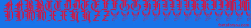 GothicStraightFaced16thC. Font – Red Fonts on Blue Background
