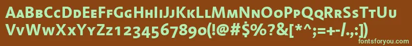 LinotypeAromaBoldSc-fontti – vihreät fontit ruskealla taustalla