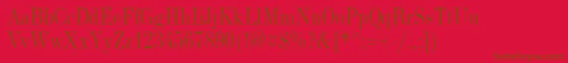 NewStandardOldNarrow-fontti – ruskeat fontit punaisella taustalla