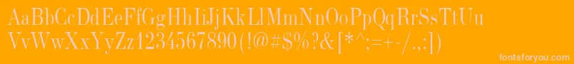 NewStandardOldNarrow-fontti – vaaleanpunaiset fontit oranssilla taustalla