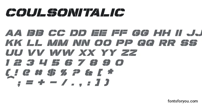 Шрифт CoulsonItalic – алфавит, цифры, специальные символы