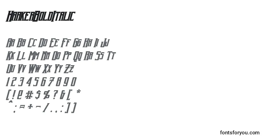 A fonte HarkerBoldItalic – alfabeto, números, caracteres especiais