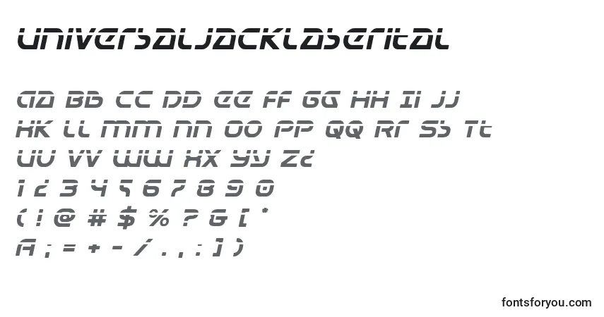 Schriftart Universaljacklaserital – Alphabet, Zahlen, spezielle Symbole