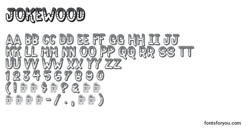 Czcionka Jokewood – alfabet, cyfry, specjalne znaki