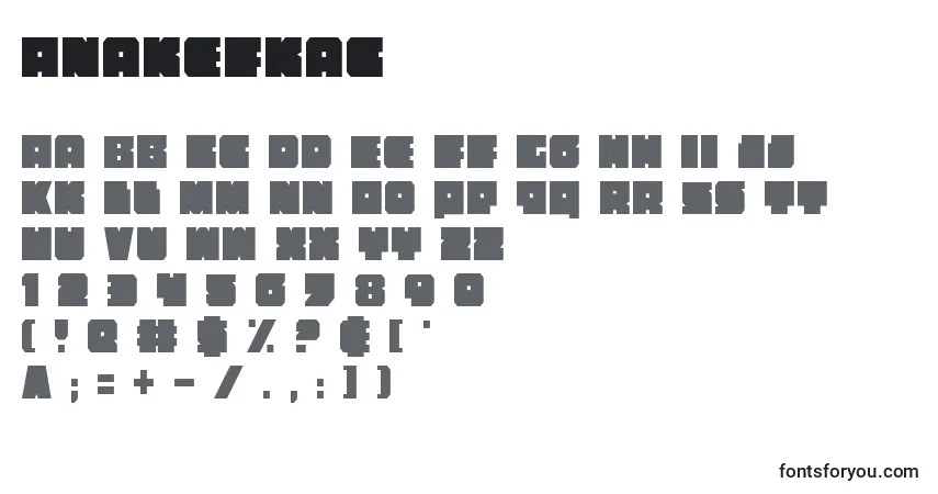 Schriftart Anakefkac – Alphabet, Zahlen, spezielle Symbole