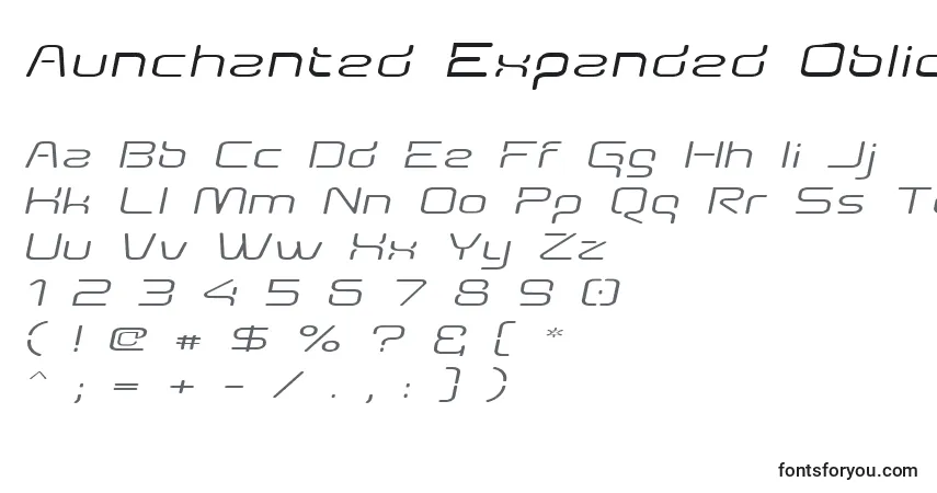 Czcionka Aunchanted Expanded Oblique – alfabet, cyfry, specjalne znaki
