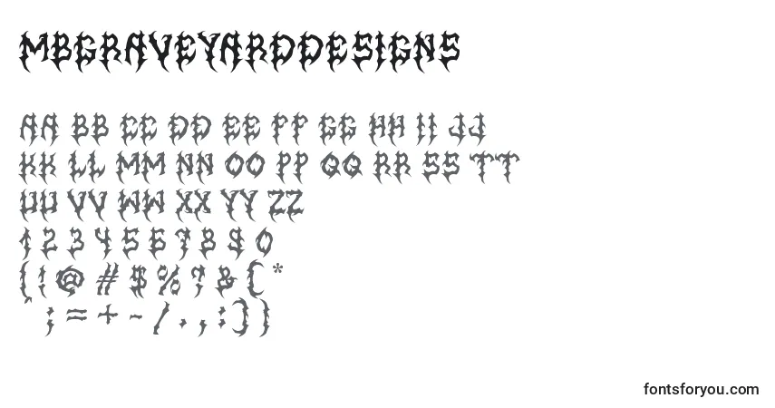 Schriftart MbGraveyardDesigns – Alphabet, Zahlen, spezielle Symbole