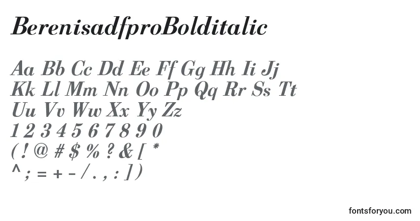 Czcionka BerenisadfproBolditalic – alfabet, cyfry, specjalne znaki