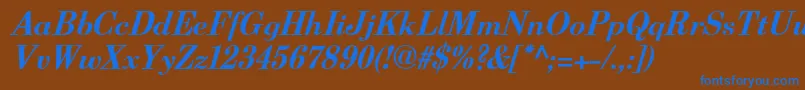 BerenisadfproBolditalic-Schriftart – Blaue Schriften auf braunem Hintergrund