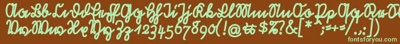 フォントRastenburgBoldU1sy – 緑色の文字が茶色の背景にあります。