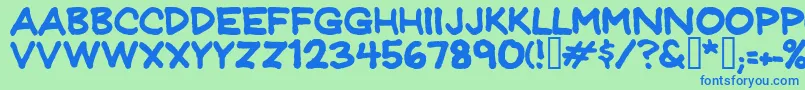 フォントJeffprnt – 青い文字は緑の背景です。