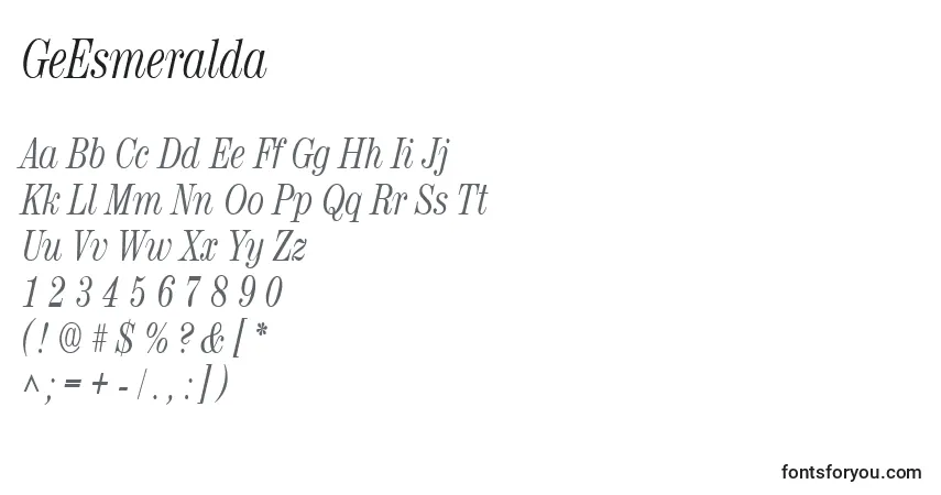 Czcionka GeEsmeralda – alfabet, cyfry, specjalne znaki