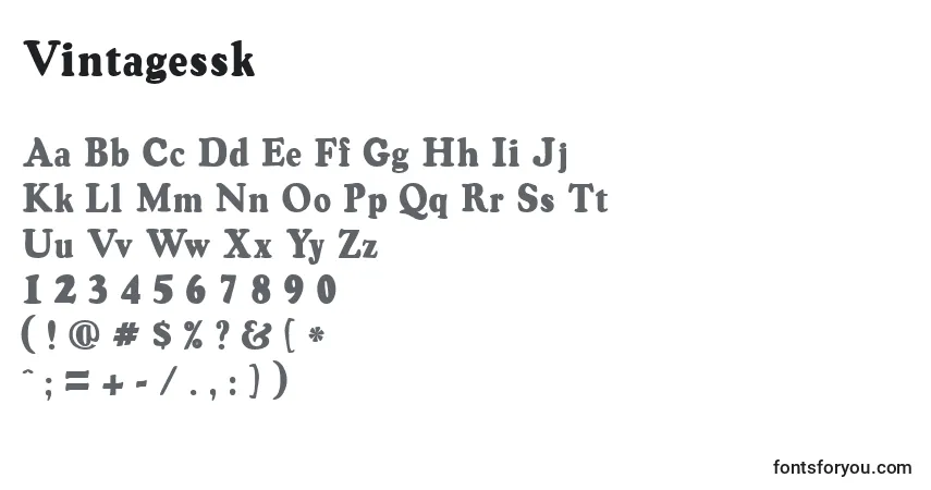 A fonte Vintagessk – alfabeto, números, caracteres especiais