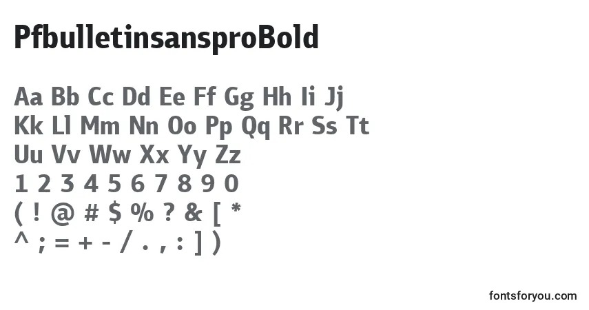 A fonte PfbulletinsansproBold – alfabeto, números, caracteres especiais