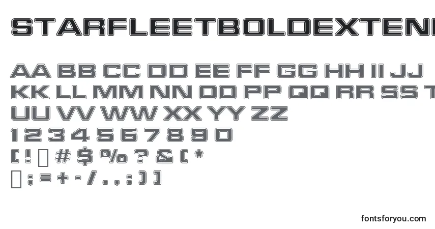 Шрифт StarfleetBoldExtendedBt – алфавит, цифры, специальные символы