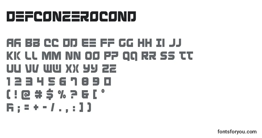 A fonte Defconzerocond – alfabeto, números, caracteres especiais