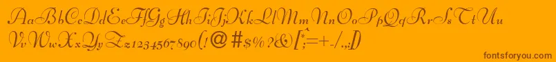 BernhardscriptBold-Schriftart – Braune Schriften auf orangefarbenem Hintergrund
