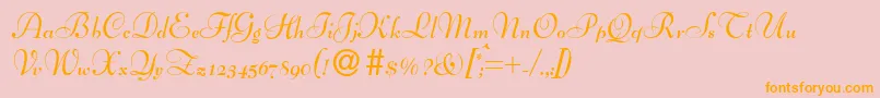 BernhardscriptBold-Schriftart – Orangefarbene Schriften auf rosa Hintergrund