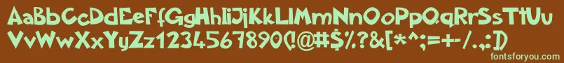 フォントAklatan – 緑色の文字が茶色の背景にあります。