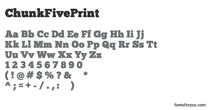ChunkFivePrint (111143)-fontti – aakkoset, numerot, erikoismerkit