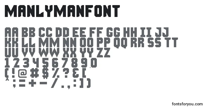 Czcionka ManlyManFont – alfabet, cyfry, specjalne znaki