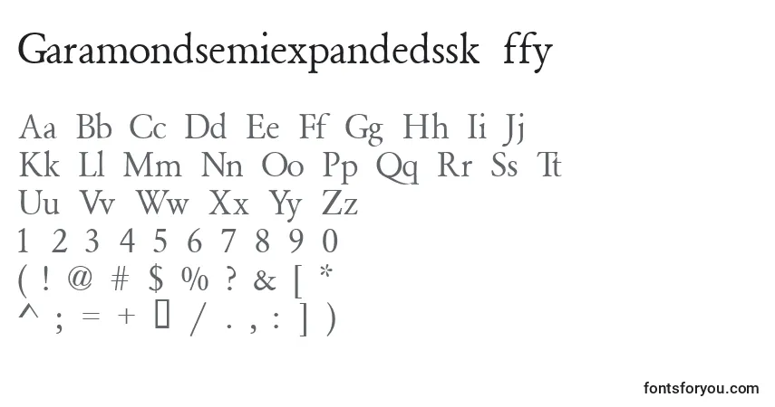 A fonte Garamondsemiexpandedssk ffy – alfabeto, números, caracteres especiais