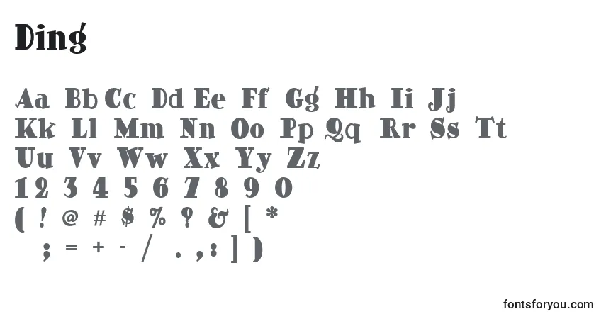 Czcionka Ding – alfabet, cyfry, specjalne znaki