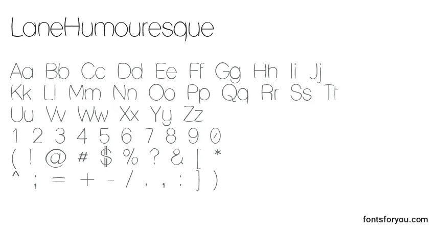 A fonte LaneHumouresque – alfabeto, números, caracteres especiais