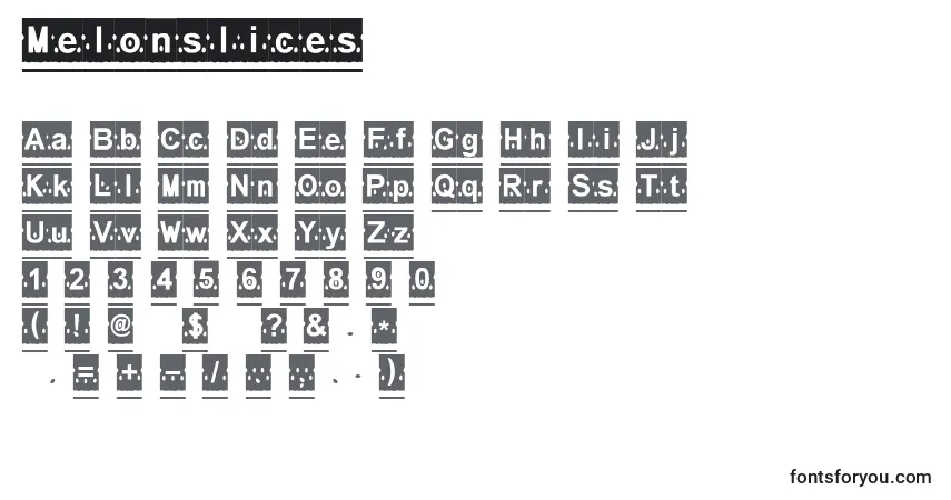 A fonte Melonslices – alfabeto, números, caracteres especiais