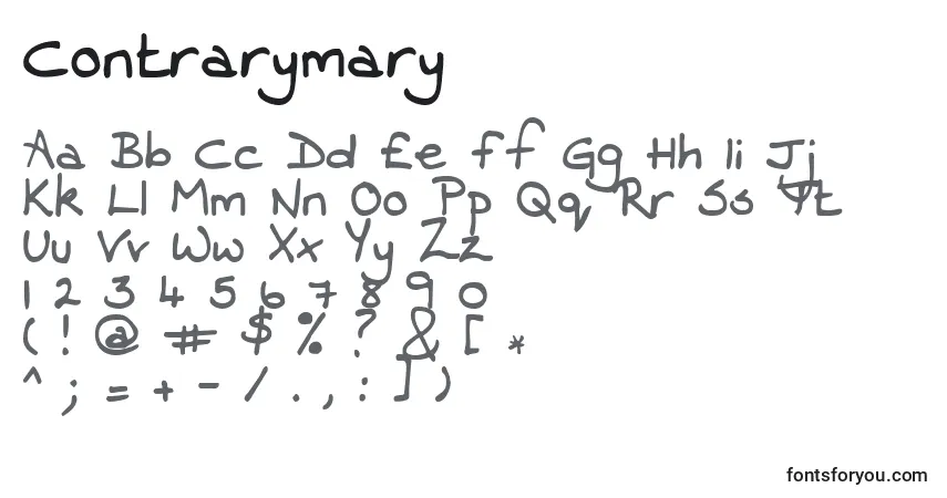 Schriftart Contrarymary – Alphabet, Zahlen, spezielle Symbole