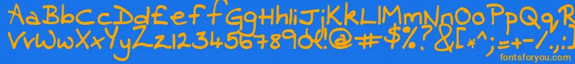 フォントContrarymary – オレンジ色の文字が青い背景にあります。