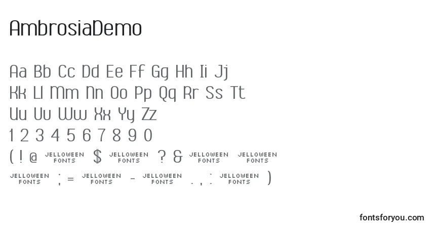A fonte AmbrosiaDemo – alfabeto, números, caracteres especiais
