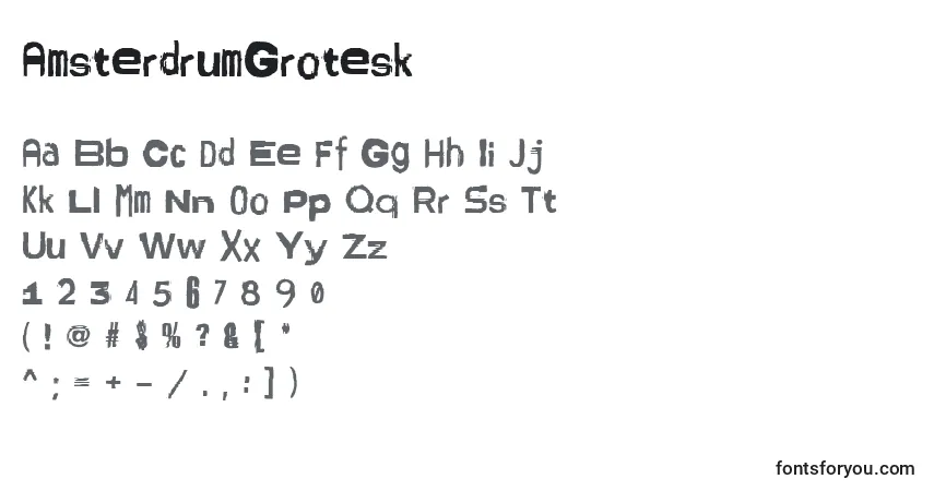 Czcionka AmsterdrumGrotesk – alfabet, cyfry, specjalne znaki