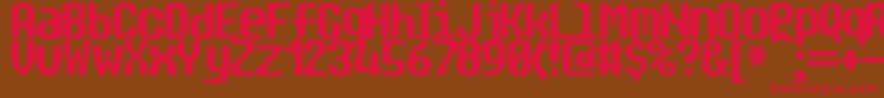 フォントTragicBrk – 赤い文字が茶色の背景にあります。