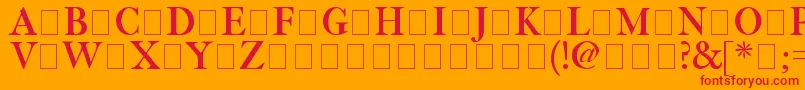 ImFellThreeLinePica-Schriftart – Rote Schriften auf orangefarbenem Hintergrund