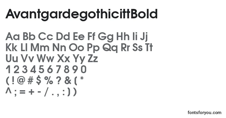 A fonte AvantgardegothicittBold – alfabeto, números, caracteres especiais