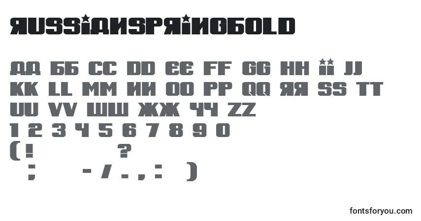 Шрифт RussianSpringBold – алфавит, цифры, специальные символы