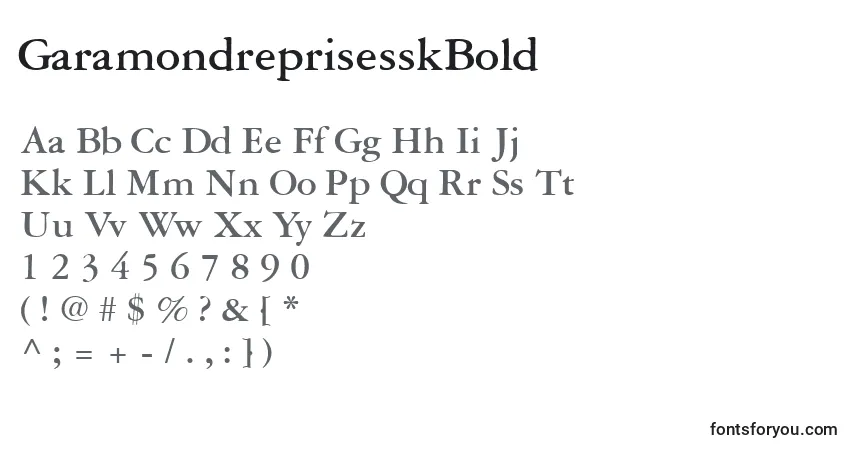 A fonte GaramondreprisesskBold – alfabeto, números, caracteres especiais