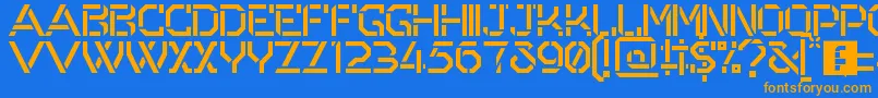 フォントOdessa – オレンジ色の文字が青い背景にあります。