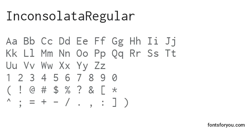 Czcionka InconsolataRegular – alfabet, cyfry, specjalne znaki