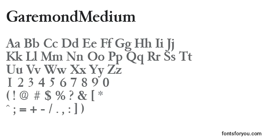 A fonte GaremondMedium – alfabeto, números, caracteres especiais