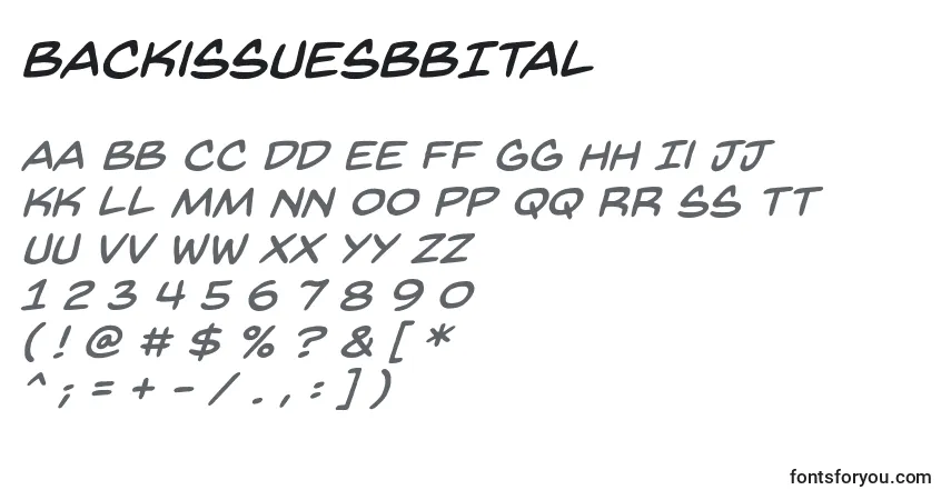 A fonte BackissuesbbItal – alfabeto, números, caracteres especiais