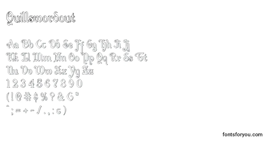Czcionka Quillswordout – alfabet, cyfry, specjalne znaki